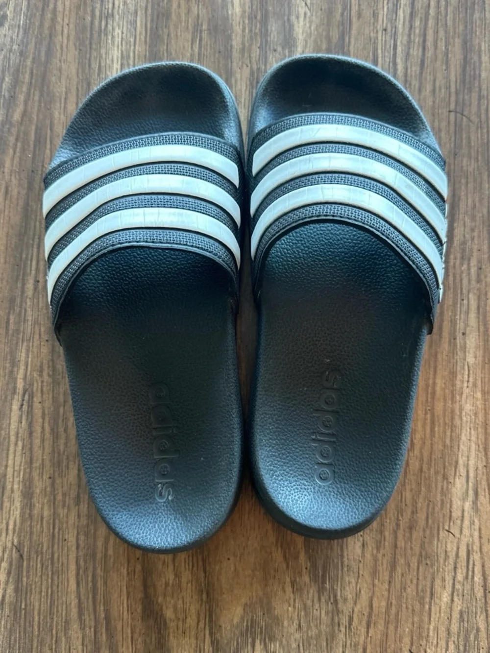 adidas Black Slide Sandals with White Stripes for Kids